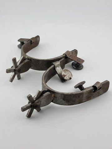 Rare Antique Mexican Charro Chihuahua Spurs Western Cowboy 6 Point Brass plate.