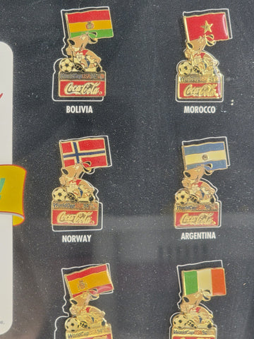 Rare Set 1994 FIFA World Cup USA Ticket Stubs + Coca Cola Pin Set Framed Display