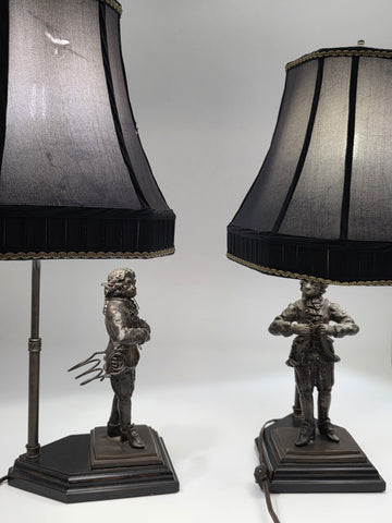 Vintage Pair Bronze Singerie Monkey Courtier Figural Table Lamps. Adjustable.