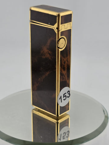 Rare Dunhill Square Lacquer Marble Roller Gas Lighter Gold Brown Swiss Made.