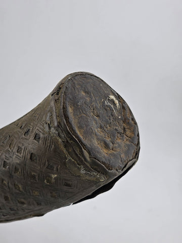 Rare Antique Ornate 19thC Brass Steel Islamic Black Powder Horn Shot Flask C1850