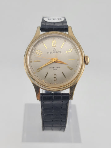 Helbros "Invincible" 34mm Beige Dial Gold Plated Manual Wind Men Watch. Working.