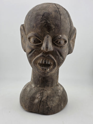 Antique Authentic African Songye Style Tribal Carved Wooden Head Sculpture 9 in