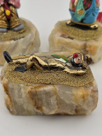 Vintage Set Of 3 Small Ron Lee 24k Gold Plated Clown Figurines 1980's Signed.