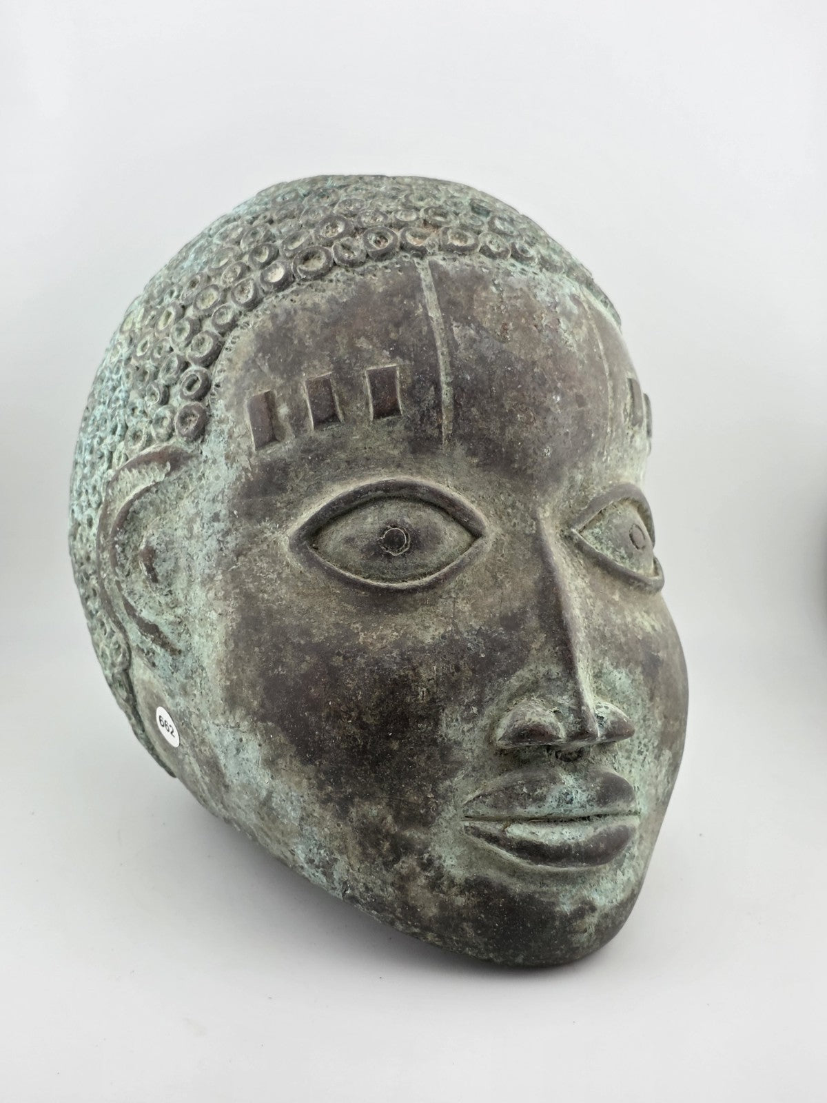 Antique African Nigerian Benin Bronze Large Bust  Statue Primitive Tribal Art.