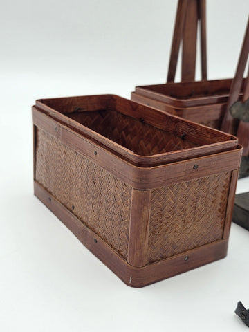 Antique Japanese Meiji Bamboo Picnic Basket Bento Box Woven Basket Complete Case