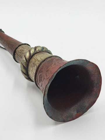 Rare 19th C Antique OOK Tibetan Buddhist Monastery Copper DungChen Instrument.