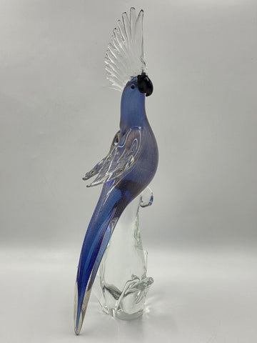 Vintage Murano Art Glass Cockatoo Parrot 18" Blue Gold Aventurine Formia Italy