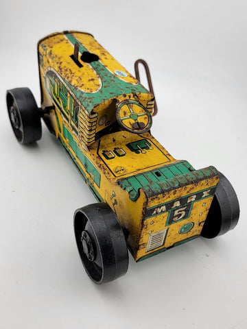 Antique Collectible Marx Yellow Green Keywind Tin Tractor No 5 Winds Up & Runs