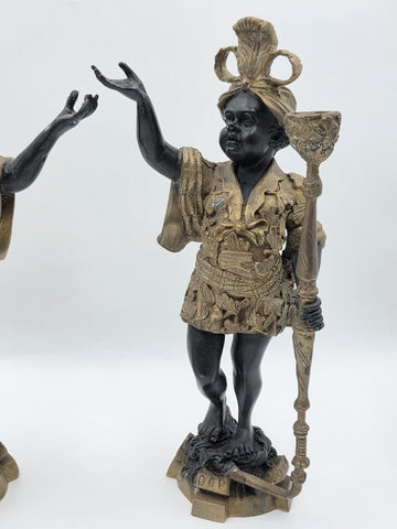 Antique Moorish Blackamoor Figural Cast Bronze Single Candle Holder 15 1/2" tall