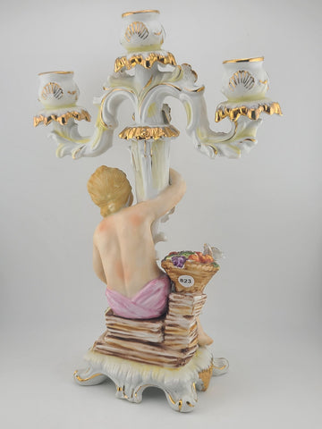 Early 20th C Italian OM Porcelain Cherub Figural 3-Light Candelabra Rococo Style