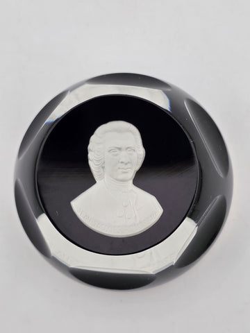 Vintage 1976 Baccarat Glass Sulphide Paperweight JEAN-JACQUES ROUSSEAU. Signed.