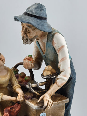 Vintage Norleans Japan Figurine Street Vendor Fruit Stand Man Girl Dog