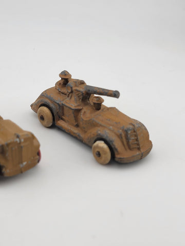Rare Set Of 3 Antique 1930's Barclay Manoil Armored Cars & Anti-Tank Gun Cars.