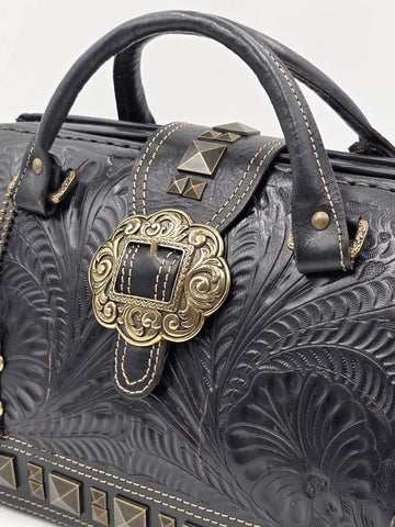 American West Brown Tooled Structured Leather Doctor Style Satchel Shoulder Bag