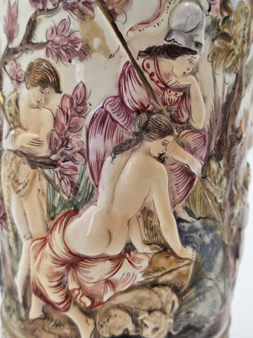 Vintage Capodimonte Cherub Angels Porcelain Hand Painted Pitcher Vase with Lid