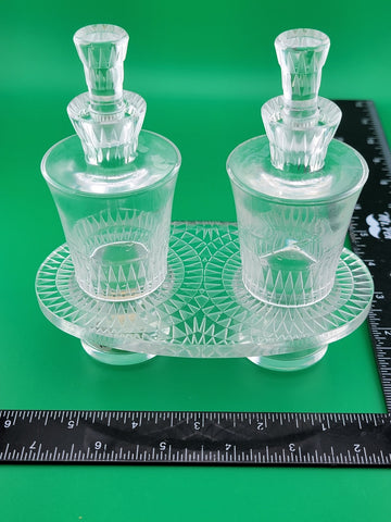 Rare Antique Lalique Crystal "Bourgueil" Oil & Vinegar Cruet Set. Excellent Cond