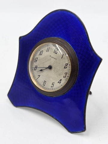 Antique Art Déco Sterling Silver & Enamels Table Clock, Birmingham, C1920. Works