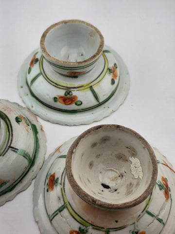 Set Of 3 Chinese 1800's Qing Dynasty Hand Painted Mandarin Rose Porcelain Dishes