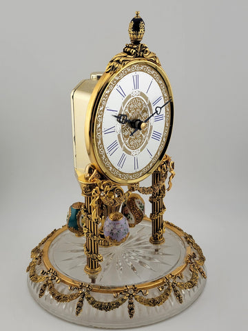 RARE HERMLE & SOHN 24K GOLD FABERGE EGG CRYSTAL CLOCK FOR ALL SEASONS. WORKING.