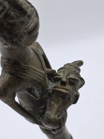 Vintage 1950's West African Bronze Ritual Staff Mother & Child Figural Sculpture