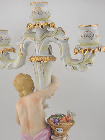 Early 20th C Italian OM Porcelain Cherub Figural 3-Light Candelabra Rococo Style