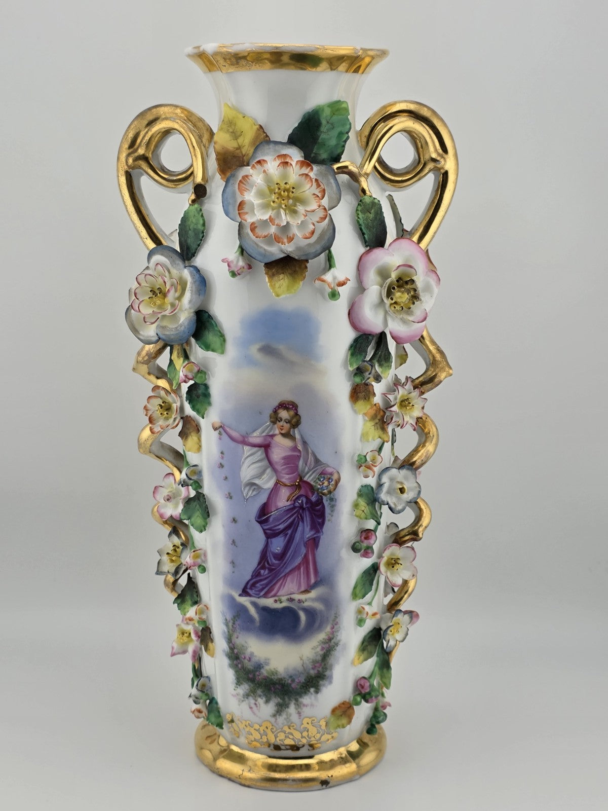 Rare Antique 19th C Jacob Petit Old Vieux Paris Porcelain Rococo 12 7/8" Vase