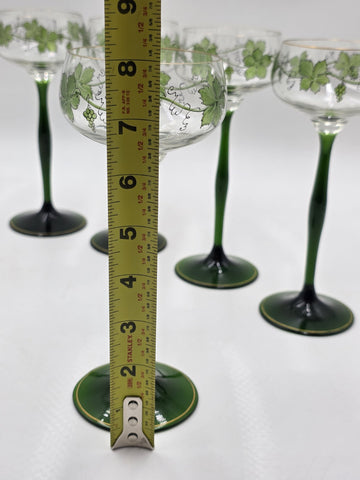 Set Of 5 Theresienthal Enameled Hock Stemware Wine Glass W Grapes & Leaves C1920