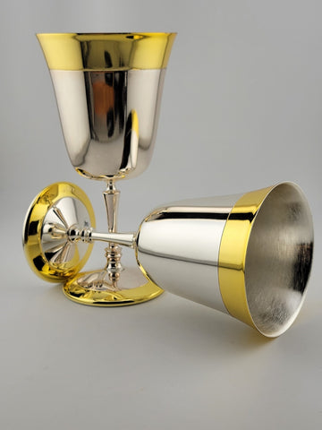 2 Collectible Mary Kay Gold & Silver Metal Goblet Cup Glasses Drinking Good Cond