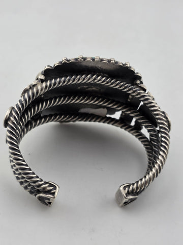 Huge Vintage Oscar Alexius Turquoise Sterling Silver Cuff Bracelet Navajo Signed