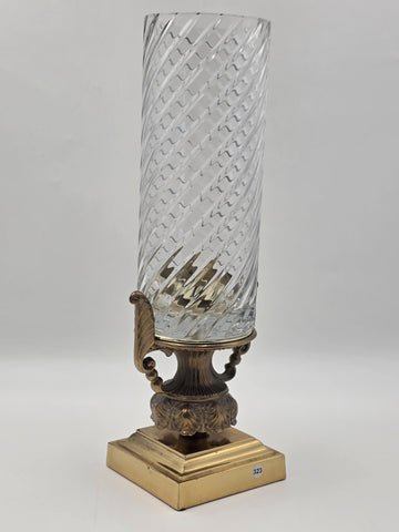 Antique 17" Crystal Hurricane Vase Lamp Base Brass Urn Hollywood Regency Decor