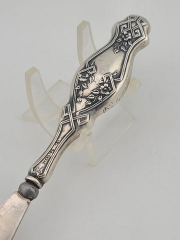 Rare Antique 19th C. AMERICAN STERLING SILVER SHOE HORN W EMBOSSED FLORAL DESIGN