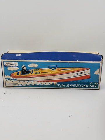 Vintage 1996 Schylling Tin SpeedBoat Zephyr Wind Up Toy LIMITED EDITION. Working