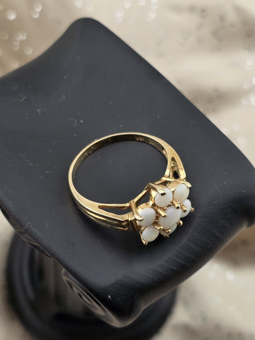 Private: Antique 10K Solid Gold Natural Opal Cluster Ring Floral Estate Size.