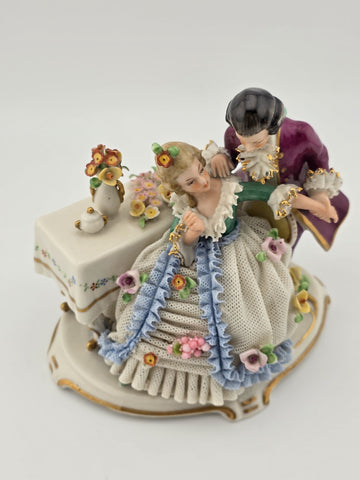 Rare Antique Frankenthal Porcelain Lace Courting Couple Figurine Germany c1900