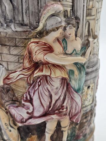 Vintage Capodimonte Cherub Angels Porcelain Hand Painted Pitcher Vase with Lid