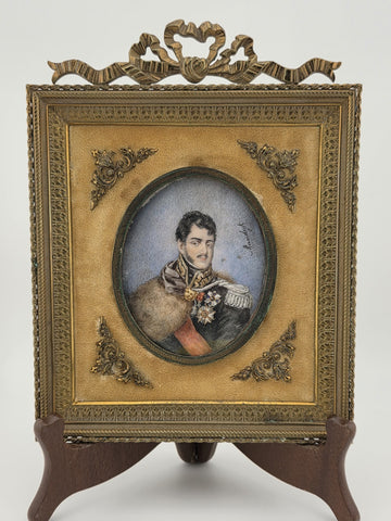 Rare Antique 19th C Miniature Portrait Prince Jozef Poniatowski Ormolu Frame