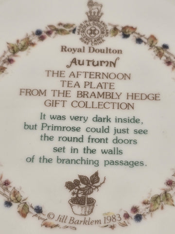 Collectible Royal Doulton Brambly Hedge Autumn Teacup/Coffee Mug & dessert plate