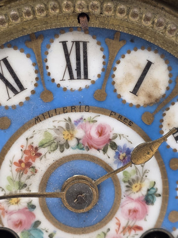 Private: 19th Century Brass & Porcelain Mantel Clock w Eight Day Movement. Works