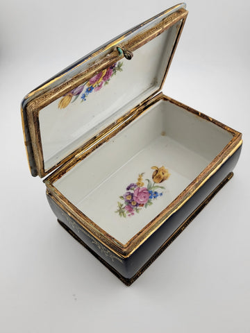 19 Century Germany Ornate Cobalt Blue Hand Painted 22K Gold Trinket/ Jewelry Box