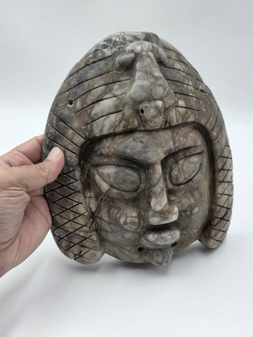 Antique Large Mayan Aztec Style Stone Tribal Ceremonial Mask Inlay 9” Statue