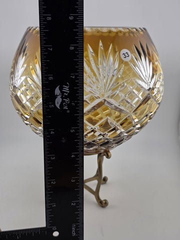 XL AJKA ODESSA CAROLINE amber gold cased cut clear Hungarian crystal rose bowl