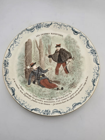 Set Of 6 ANTIQUE FRENCH TERRE DE FER PORCELAIN MILITARY PLATES. 7.5 Inch.