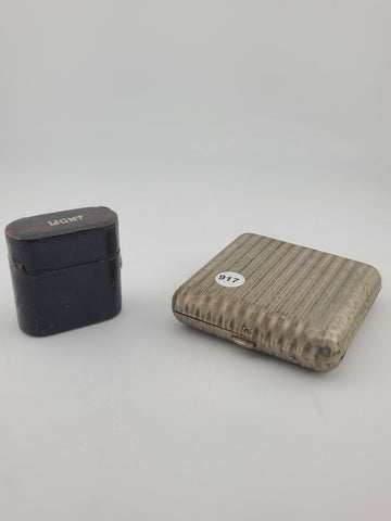 Set Of Antique Leather Wraped Push Button Vesta Case Match Safe W Cigarette Case