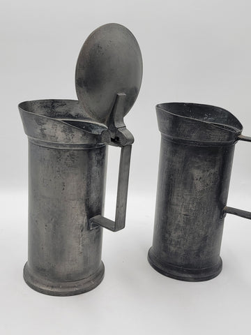 Antique Set Of 2 1840's Dutch Pewter Flagon Tudorrose KAN LITRE Touchmarks 10 In