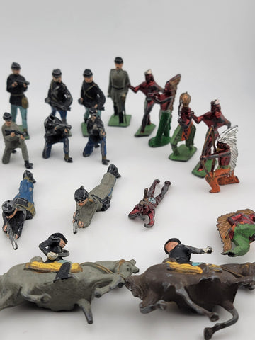 Large Lot Of Antique Britains Detailed Civil War/ Indian Toy soldiers lead metal