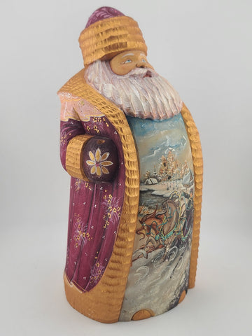 Ded Moroz Russian Hand Carved Wooden Santa Figurine Sergiyev Posad. Fluorescent.