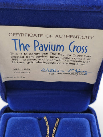 Vtg NIB Franklin Mint "The Pavium Cross" Pure Crystals .999 Silver Necklace COA