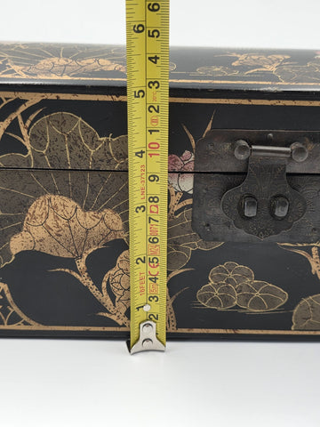 Rare Vintage Chinese Lacquer Scroll Box Gold Gilt Floral Birds Document Case