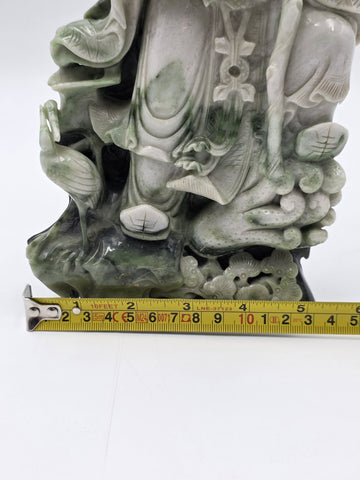 Chinese Hand Carved Natural Jadeite Jade Shou Xing Longevity Immortal Statue 12"